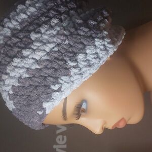 New Hand Crochet Chenille Beanie | Grey 2-tone | Winter Hat